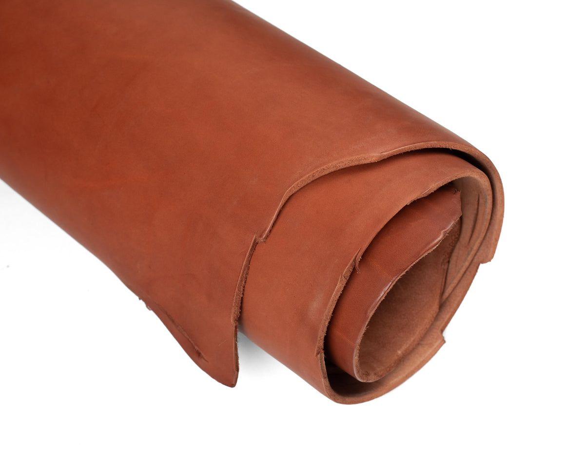Close up of rolled ChahinLeather Dark Chestnut Skirting