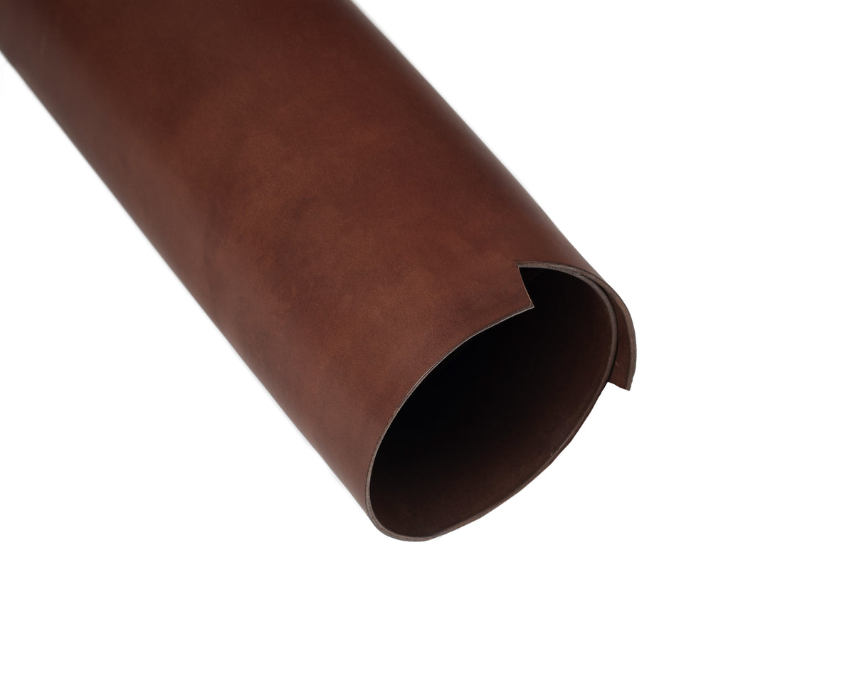 Rolled side of medium brown bridle penetrated with colorfast