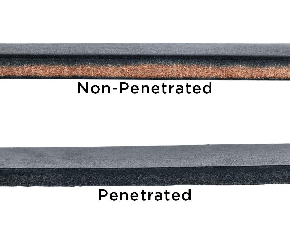 Example of penetrated leather vs not penetrated