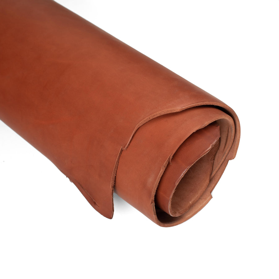Close up of rolled ChahinLeather Dark Chestnut Skirting