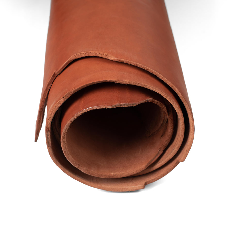 Close up of rolled ChahinLeather Dark Chestnut Skirting