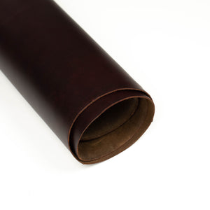 Close up of rolled ChahinLeather Rosewood Pull-Up Leather