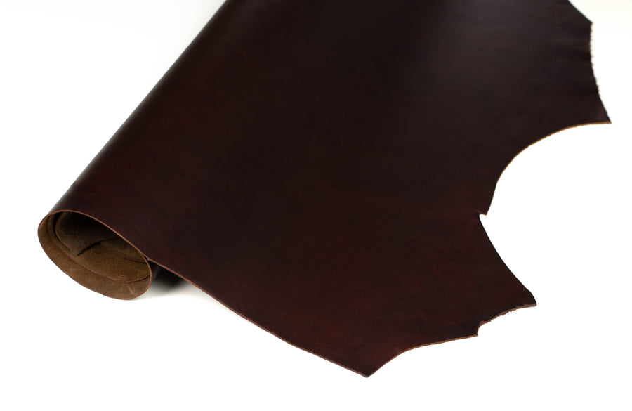 Rolled side of ChahinLeather Rosewood Pull-Up Leather