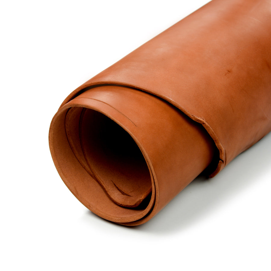 Close up of rolled ChahinLeather Light Chestnut Skirting