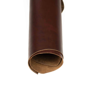 Close up of rolled ChahinLeather Pecan Pull-Up Leather