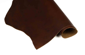 Rolled side of ChahinLeather Pecan Pull-Up Leather